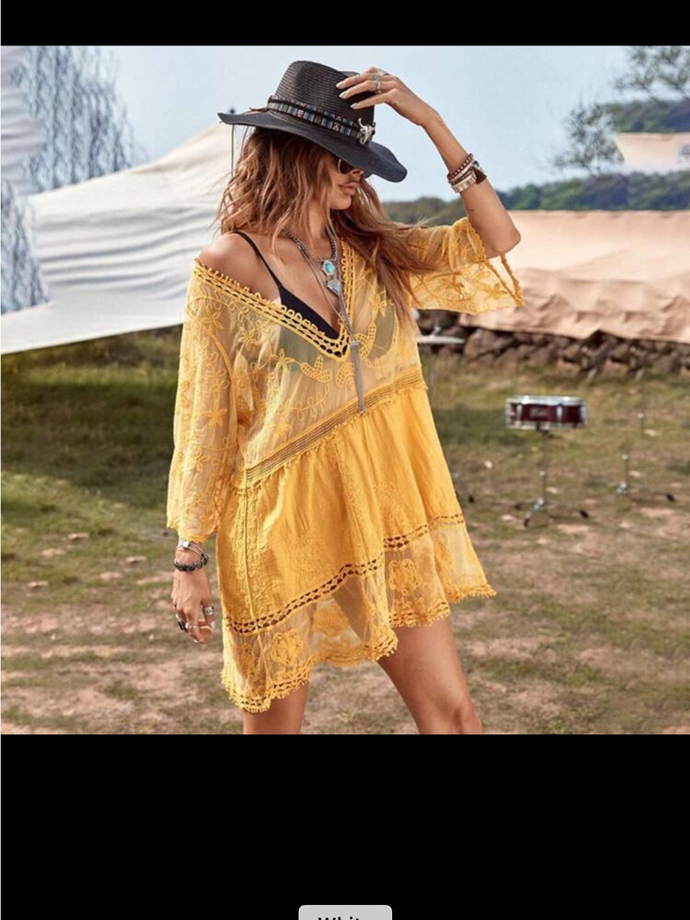 SHEIN Yellow Lace V-Neck Swim Coverup